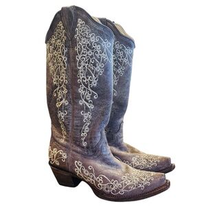 Corral Women's Crater Bone Embroidery Western Tall Boots Snip Toe sz 6.5 M